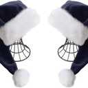 QIAONIUNIU Santa Hat - Adults Deluxe Xmas Christmas Hat Pack 2 pcs (Navy Blue)