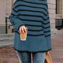 ZESICA Women's Winter Sweaters Casual Turtleneck Long Sleeve Striped Side Slit Loose Pullover Sweater Jumper Tops (M)
