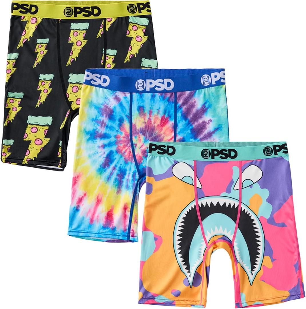 PSD Underwear Boys Boxer Briefs - Animal Print, Comfortable Active Underwear for Boys, Packs & Singles (Medium, Pizza Party 3-pack)