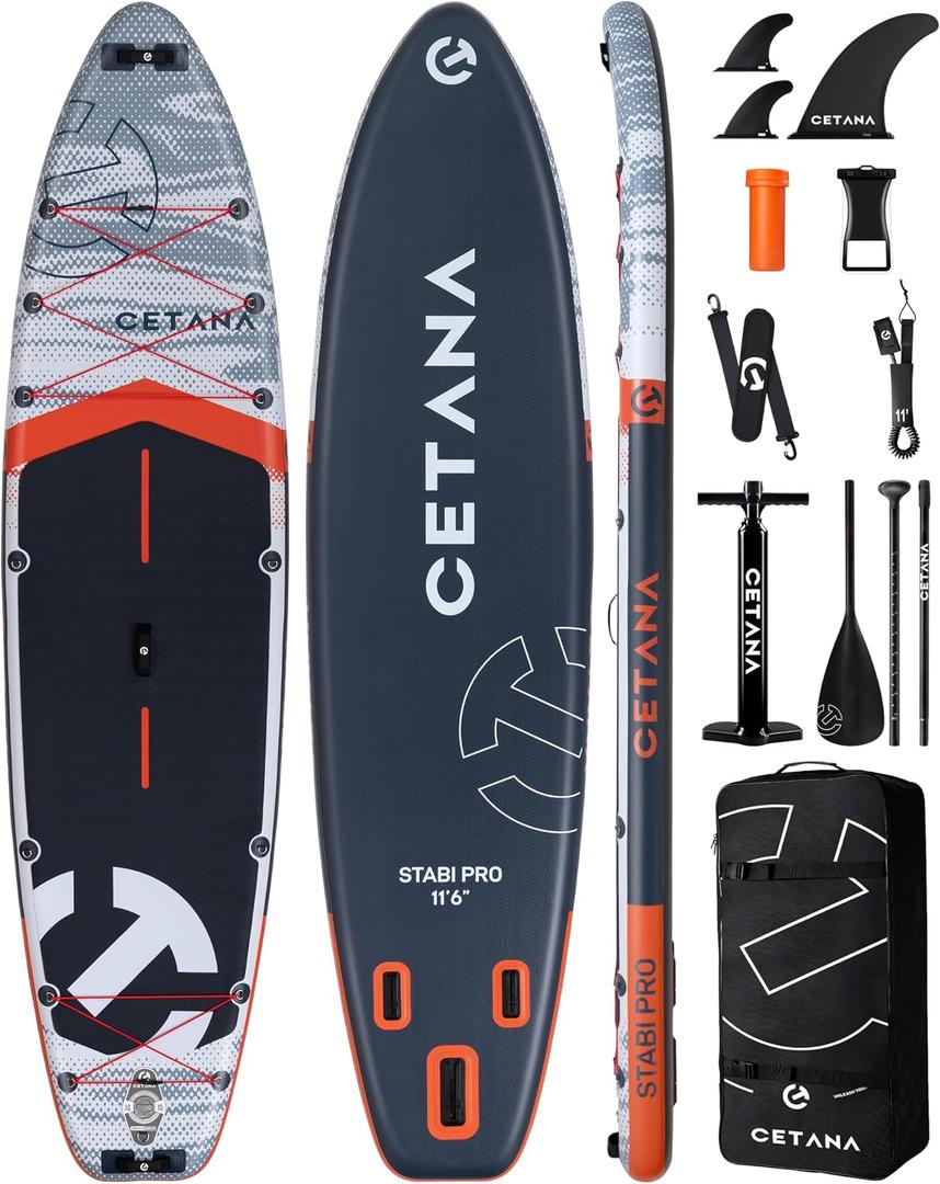 CETANA Extra Wide Inflatable Paddle Board 11'6 x 35" x 6", 450LB High Weight Capacity Wide Stable Stand Up Paddle Board for Beginners, 2–3 Person Large Paddleboard with 3 Fins, Dual Bungee, 15 D Rings