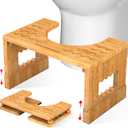 KingPavonini Bamboo Toilet Stool Squat 7in & 9in Heights Adjustable, Foldable Poop Stool for Adult, for Bathroom with Non-Slip Grooves Portable, Space-Saving, 400 lbs Capacity (Upgrade)