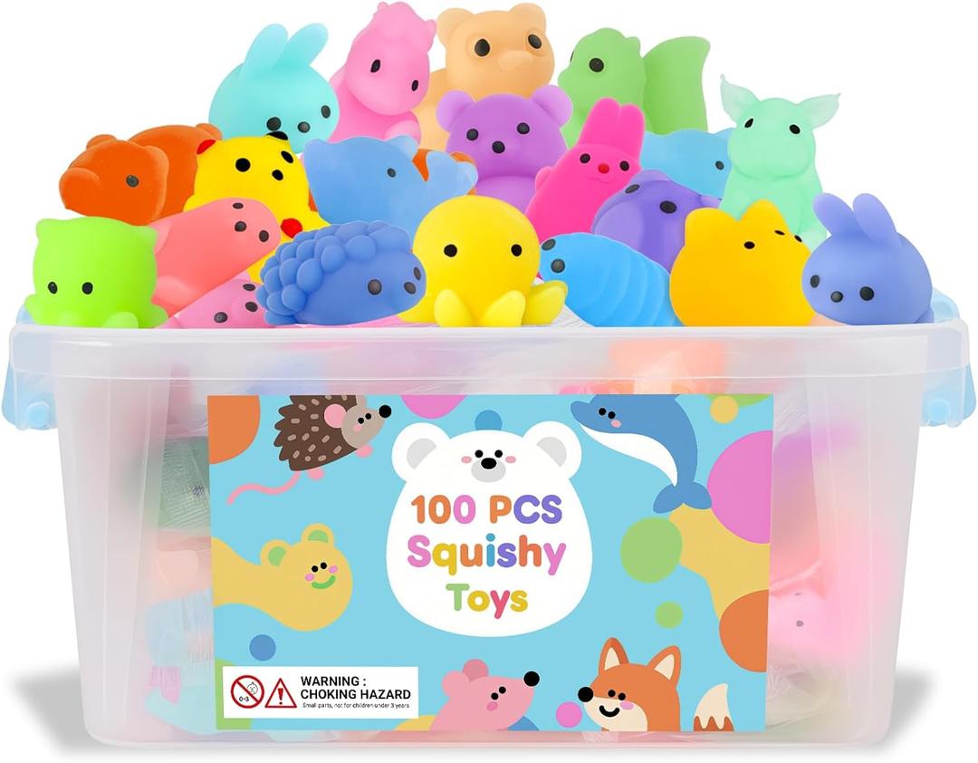 100 Pcs Party Favors & Squishy Toys Bulk for Kids 4-12, Fidget Toys Sensory Stress Relief Toys for Classroom Prizes, Christmas Stocking Stuffers, Birthday Goodie Bags & Teacher Supplies