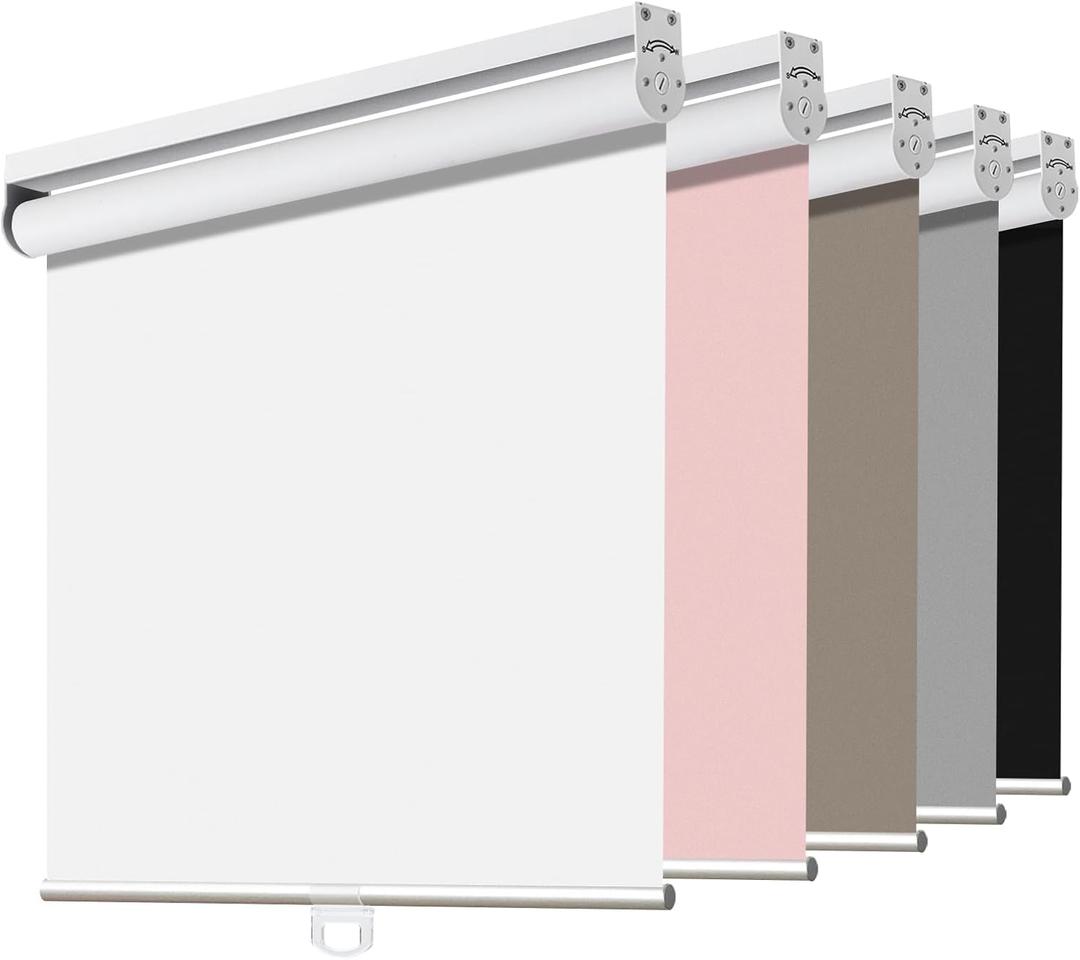 Joydeco White Fabric Mini Blinds 35 Inch Wide Cordless Black Out Roller Shades for Sliding Glass Door Bedroom Home Window Darkening (35x 75)