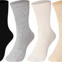 Women's Socks, Cotton Crew Socks with Seamless Toe, Womens Socks for Running, Casual, Office& School, 4 Pairs, Size 6-9 (Khaki)