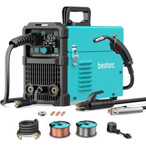 bestarc 165Amp MIG Welder, 110V 220V Flux Core MIG/Lift TIG/Stick 4 in 1 Welder Machine, Large LED Display Welding Machine, IGBT Inverter bestarc Welder MIG165 Soild Gasless Synergy MIG Welder