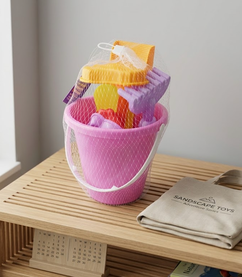 Beach Bucket Toy Set 9 Piece 1 Bucket 2 Shovels 1 Rake 5 Sand Molds