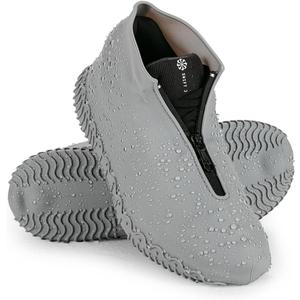 Zbyoujer Waterproof Rain Shoe Covers, Silicone Overshoes with Zipper Non-slip Galoshes for Men and Women (L(Women 7.5-10.5,Men 6.5-9), Grey)