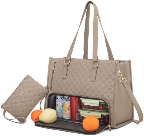 Amazon.com: LOVEVOOK Lunch Tote Bag for Women, 15.6 Inch Laptop Bag with Insulated Lunch Compartment, Quilted Large Capacity Computer Handbag with Purse for Business, Work, Collage, Office, Casual, Clay pink: Home & Kitchen