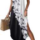 Zeagoo Women Floral Summer Casual Beach Printed Tank Dress with Pockets Pleated Front Long Dress (Small, Black/White Print)