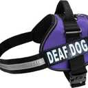 Doggie Stylz Dog Harness with Removable Patches and Reflective Trim. Dog Vest Comes with 2 Deaf Dog Reflective Hook and Loop Patches. Measure Dogs Girth Before Purchase (Girth 24" - 31" Purple)