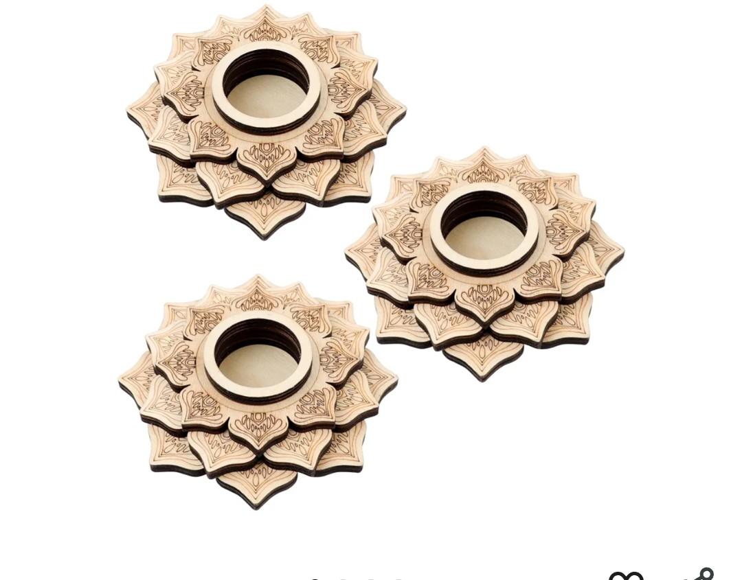 Framendino, 3 Pack Wood Crystal Ball Stands Flower Mini Mandala Sphere Display Stand Lotus Wooden Holders for 30-150mm (Style C)