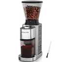 Aromaster Conical Coffee Bean Grinder with 48 Gind Settings, Burr Coffee Grinder for Home Use, Stainless Steel, 40 Seconds Adjustable Timer, Anti-static, Easy to Clean with Brush, Classic Silver