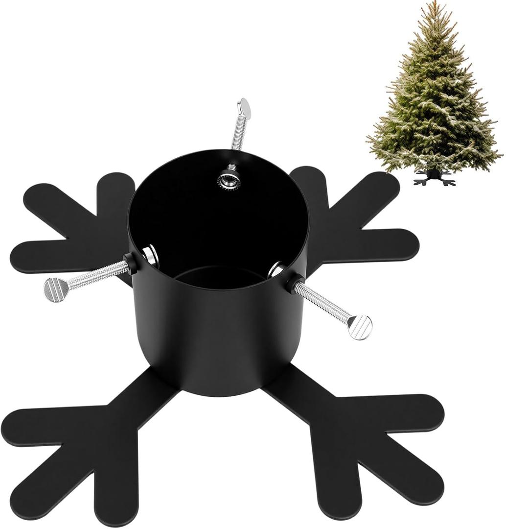 Christmas Tree Stand with Water Reservoir Real Christmas Tree Stand Snowflake Shaped Metal Base Holder Fits for 1.18"-4.33'' Trunk for Home Xmas Party Decoration, 1.4 L Water Capacity