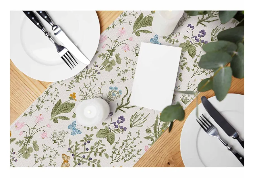 HOSNYE Table Runner Colorful Vintage Herbs and Wild Flowers,Cotton Linen Table Runner Decoration for Kitchen Family Dinner Table Holiday Party Farmhouse Style 13 x 120 Inch