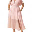 EYWOL Plus Size Pink Wedding Guest Dress: Long Light Pink Dress - Cocktail Dresses for Women Wedding Guest - Plus Size Summer Cocktail Dresses for Curvy Women (Pink, XL)