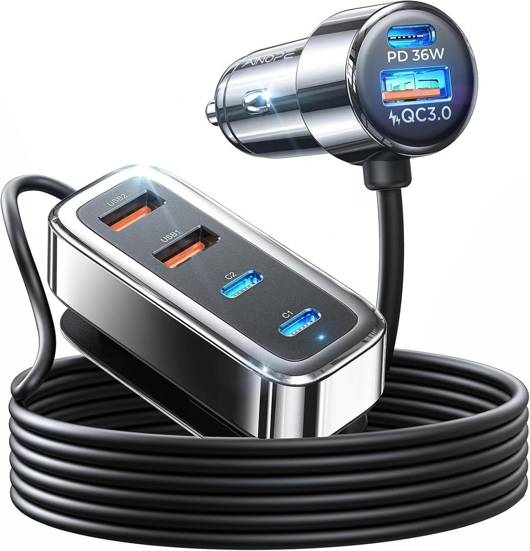 AINOPE 108W Multiple Ports Car Charger, Road Trip Essentials for Kids,Travel Essentials for Long Trips,6-Port USB C Cigarette Lighter Adapter Fast Charging for iPhone 17 16 15[+5FT Cable]Mothers Day