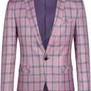 Boyland Men's Casual Suit Blazer Jackets Lightweight One Button Sport Coats Plaid Blazer (X-Large, Purple&Pink)