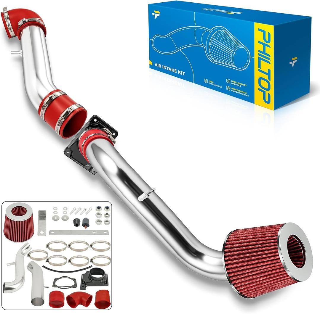 PHILTOP 2.75" Cold Air Intake Kit System Compatible with Mitsubishi Eclipse 2000-2005 2.4L L4, High Performance, Red