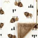 Hudson Baby Unisex Baby Plush Blanket with Furry Binding and Back, Wild Buffalo, One Size