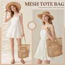 Woven Tote Bag, Foldable Large Capacity Mesh Shoulder Bag with Waterproof Bottom Retro Handle Tote Handbag for Daily Travel Holiday, Khaki