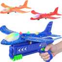 SYHLN 3 Pack Airplane Launcher Toys for 4 5 6 7 8 Year Old Boys Gifts: Airplane Shooter with 3 LED Foam Glider Planes for Kids - Outdoor Flying Toys Boys Birthday Present Gifts Age 4 5 6 7 8 9 (Blue&Red&Orange)
