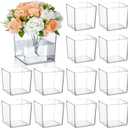 Tioncy 12 Pcs 6'' x 6'' Clear Square Vase Acrylic Cube Flower Plastic Vases Bulk for Centerpieces Succulent Pots Planters for Plant Wedding Home Office Floral Decor