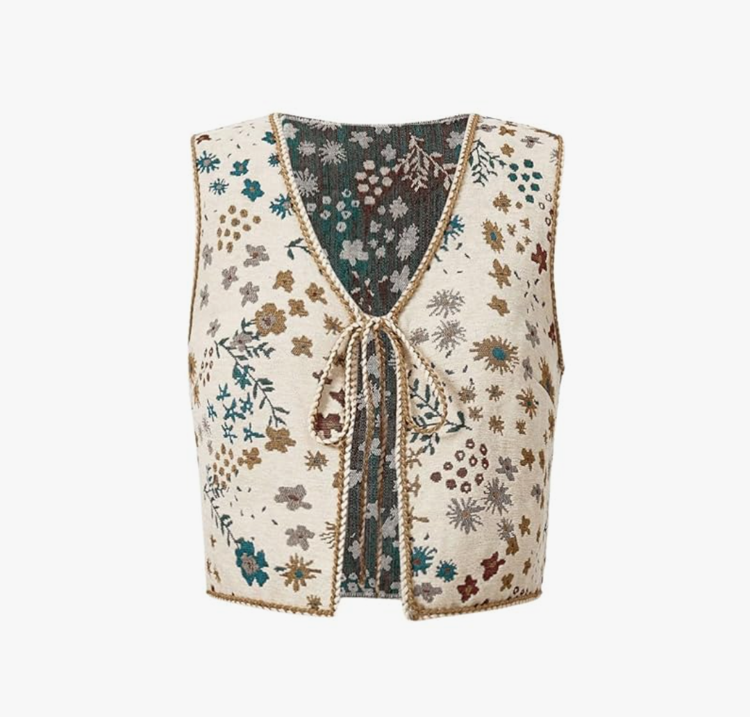 GORGLITTER Women's Sleeveless Western Rodeo Country Concert Cowgirl Outfit Tie Front Cardigan Vest Top Casual Trendy Size M