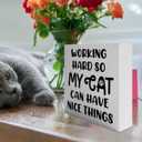 2 x Cat Lover Decor Wooden Box Sign, Funny Cat Desk Decoration for Home, Working Hard, Cat Lover Gifts for Women Men, Cat Mom Cat Dad Cat Owner Gifts
