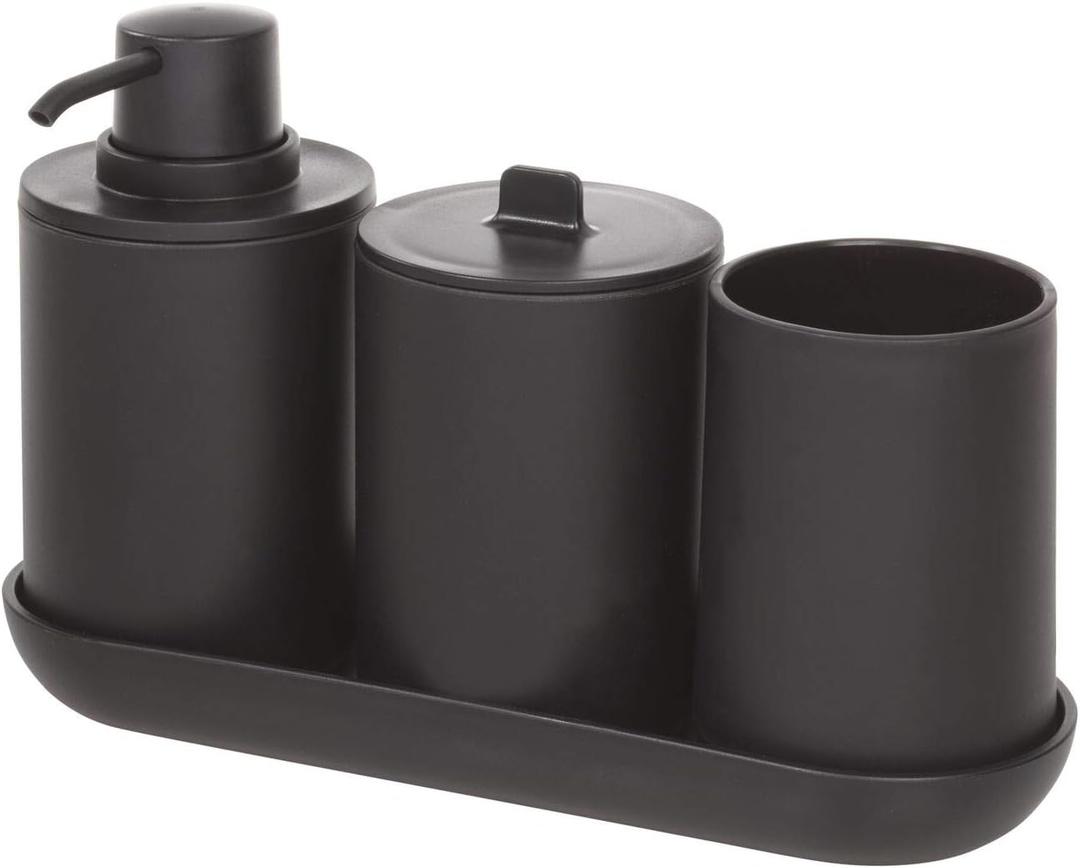 iDesign 28737ES Cade 4-Piece Bathroom Accessory Set, Matte Black, 24.5 cm x 8.9 cm x 16.2 cm