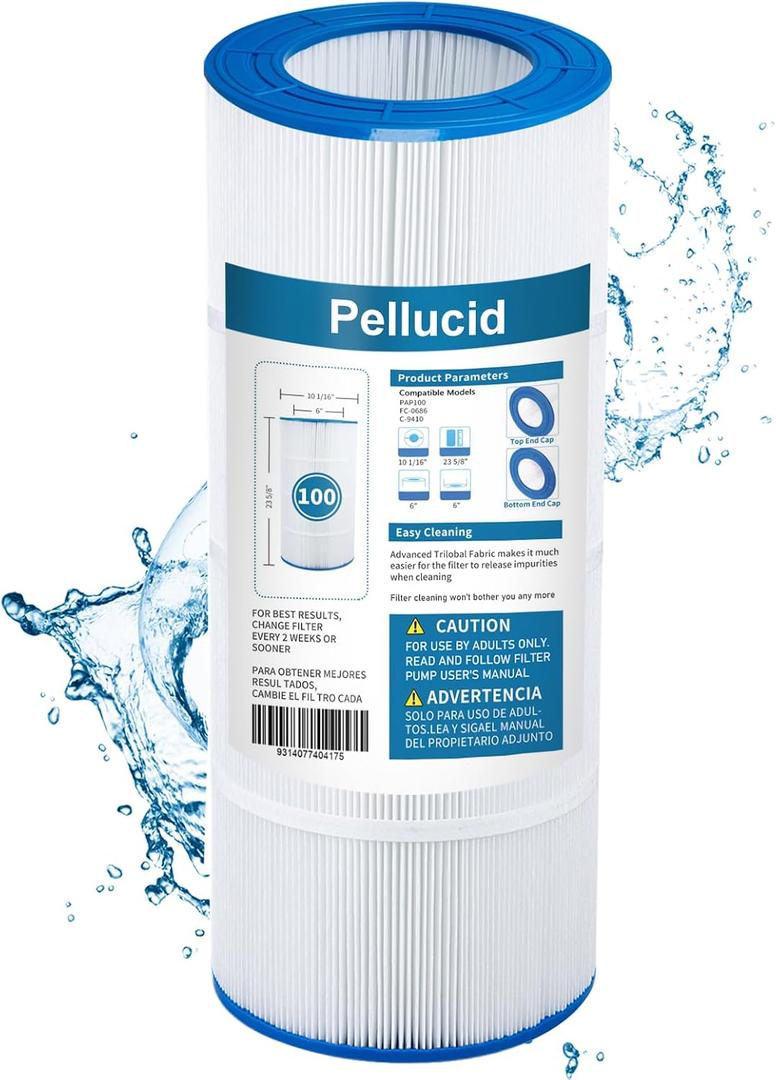 PELLUCID CC100 Pool Filter Compatible with CCRP100, PAP100, PAP100-4, C-9410, R173215, Filbur FC-0686, 59054200, 160316, 160354, Predator 100,100 sq.ft, Dimensions: 23 5/8" x 10 1/16"