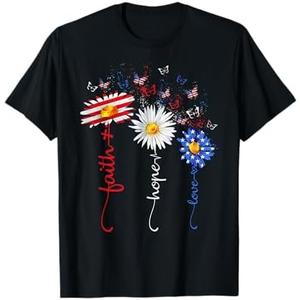 Faith Hope Love Butterfly Daisy Christians God 4th Of July T-Shirt for Women Men M