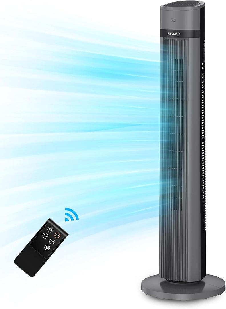 PELONIS 40-inch Bladeless Tower Fan for Bedroom, Standing Fan with Remote Control, 26ft/s, 90 Oscillation, 3 Speed Settings, 27 dB, 3 Modes, 15-Hour Timer, LED Display, Fan that Blows Cold Air, Black