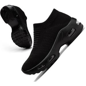 MRIP Women Walking Shoes Mesh Sneakers for Shoes for Slip on Sock Sneakers Women Nurse Loafers Light Weight Air Cushion Running Work Shoes (9.5, Allblack)