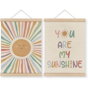 MAQIKA You Are My Sunshine Poster Framed with Wood Hanger Set of 2, Sunshine Nursery Wall Decor, Inspirational Quotes Canvas Art 12x16 Inch