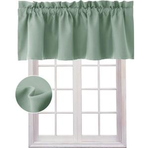 Hiasan Valance Curtains for Kitchen Blackout Thermal Insulated Solid Window Curtain Valance, Light Sage, 42 x 12 Inches, 1 Panel