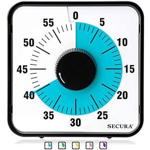 Secura 60-Minute Visual Countdown Timer, 7.5-Inch Oversize Classroom Visual Timer for Kids and Adults, Durable Mechanical Kitchen Timer Clock with Magnetic Backing (Blue)