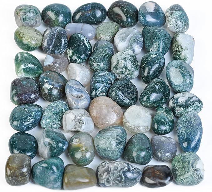 Crocon Moss Agate Tumbled Stones and Crystals Bulk Carats Natural Crystal Kit for Reiki Healing Crystal Polished, Tumble Stones, Chakra Balancing, Reiki Gift, Home Decor Size : 20-25 mm