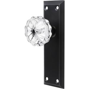 2 Pack Vintage Matte Black Single Sided Crystal Dummy Door Knobs Interior, Antique Glass Dummy Door Knobs with Long Plate