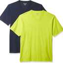Amazon Essentials Men's 2-Pack Regular-Fit Short-Sleeve V-Neck T-Shirt, Lime/ Dark Navy, Medium