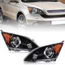 Headlights Assembly Compatible With 2007 2008 2009 2010 Honda CRV CR-V Replacement Headlamp, Driver and Passenger Side, Black Housing Amber Reflector Head Light