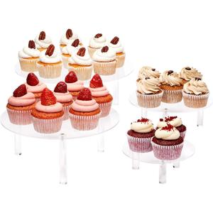 Juvale 4 Piece Round Acrylic Cake Stand for Dessert Table, Clear Risers for Weddings, Birthday Parties, and Candy Bar (4 Sizes)