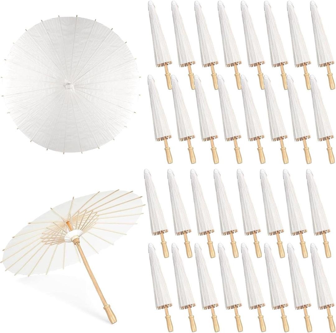 MOTOTO 32 Pieces 33 Inches White Paper Umbrellas Parasol Chinese Japanese Oiled Paper Umbrellas Decorative DIY Painting Parasol for Wedding Bridal Party Decor