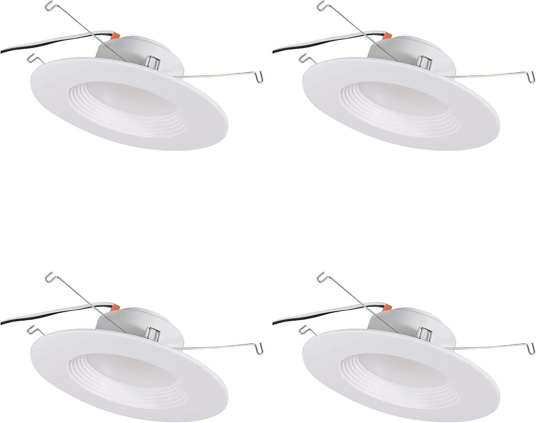 SYLVANIA 5/6 LED Recessed Lighting Downlight with Trim, 10.5W=75W, Dimmable, 900 Lumens, White 3000K, Wet Rated / UL / Energy Star - 4 Pack (62025) SYLVANIA 5/6 LED Recessed Lighting Downlight with Trim, 10.5W=75W, Dimmable, 900 Lumens, White 3000K, Wet Rated / UL / Energy Star - 4 Pack (62025)
