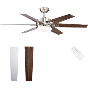 Edvivi 52 Inch LED Ceiling Fan with Lights and Remote Control, Low Profile Ceiling Fan with 6 Dual Finish Blades, 6-Speed Noiseless Reversible Motor, Brushed Nickel for Bedroom Living Room Indoor Use
