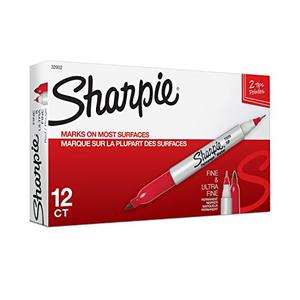 Sharpie Twin Tip Permanent Markers, Fine and Ultra Fine, Red, 10 Count