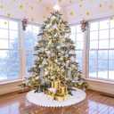 IMIKEYA Christmas Tree Skirt White 48 Inch Faux Fur Xmas Tree Skirt with Hand-Sewn White Pompoms for Christmas Tree Decorations