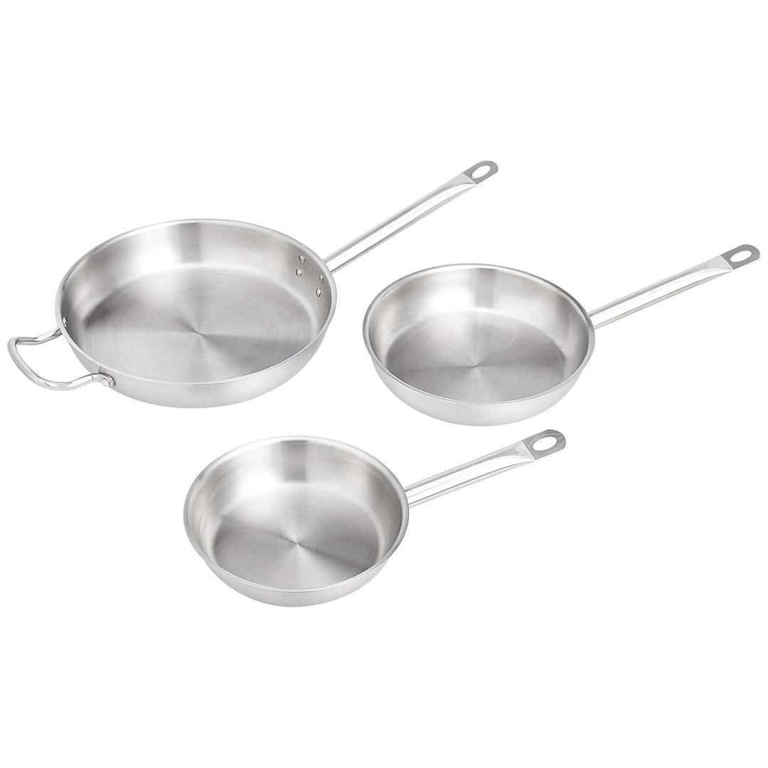 Amazon Basics 2-Piece Stainless Steel Aluminum-Clad Fry Pan Set with 9 1/2", and 12" (Previously AmazonCommercial brand)