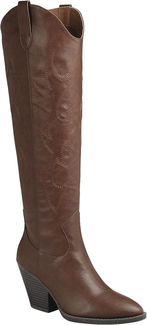 ABSOLEX Women's Western Cowboy Cowgirl Pointed Toe Mid-Calf Over the Knee Heel Boot, 8.5