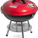 Cuisinart 14" Portable Charcoal Grill, Tabletop Outdoor Small Grill with Locking Lid and Dual Vents, Chrome Plated Travel Size BBQ Perfect for Camping, Tailgates, Cookouts, Red