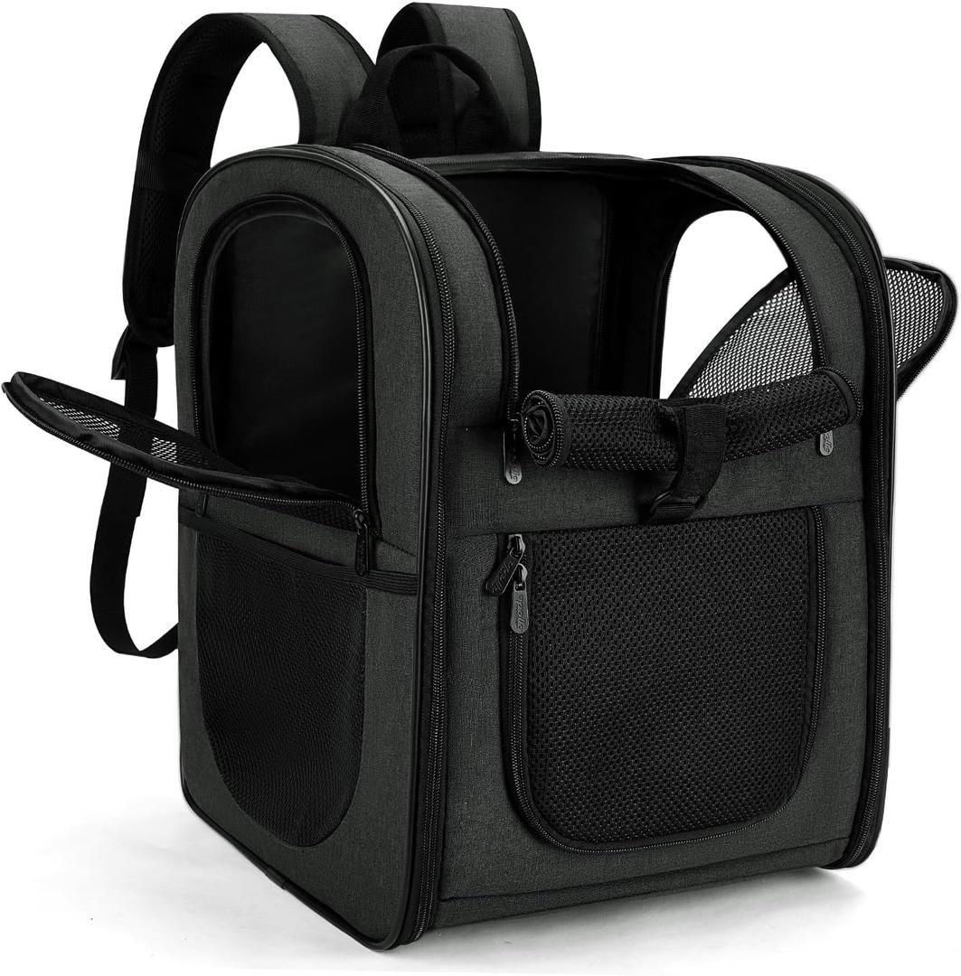 Apollo Walker Dog & Cat Carrier Backpack for 4-18lb Pets - Ventilated Safe Design with Padded Back Support, Breathable Mesh Pet Backpack for Hiking, Travel, Outdoor (Black)